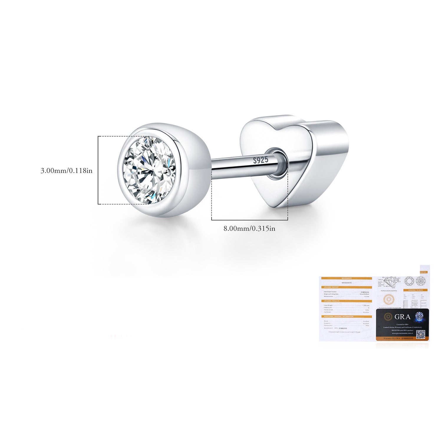 925 Sterling Silver Moissanite Bezel Bubble Cartilage Stud 110100105