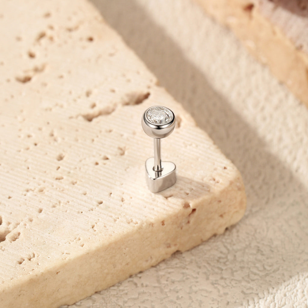 925 Sterling Silver Moissanite Bezel Bubble Cartilage Stud 110100105