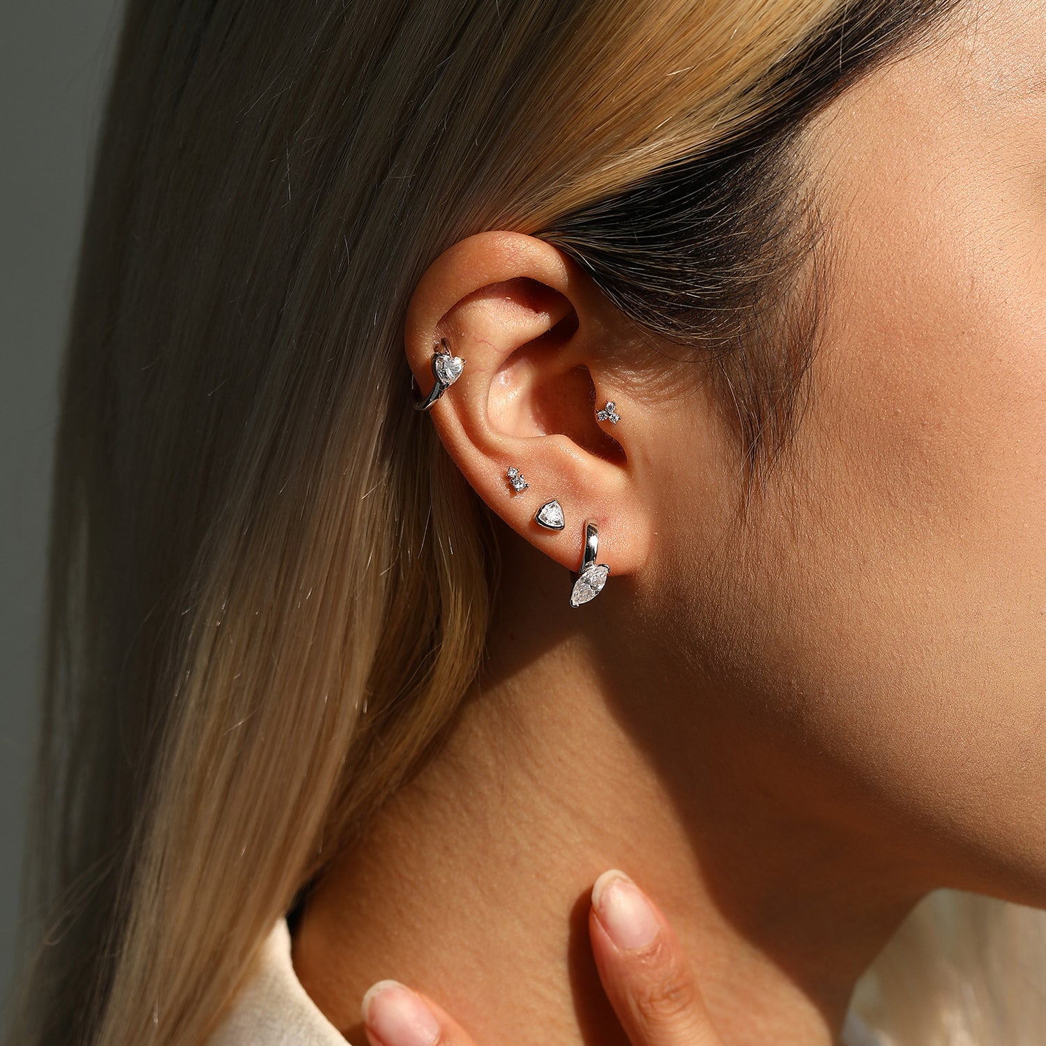 925 Sterling Silver Moissanite Cluster Cartilage Stud 110100108
