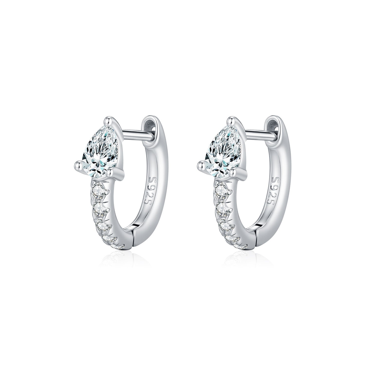 925 Sterling Silver Pear Cut Moissanite Huggie Hoop Earrings 110100109