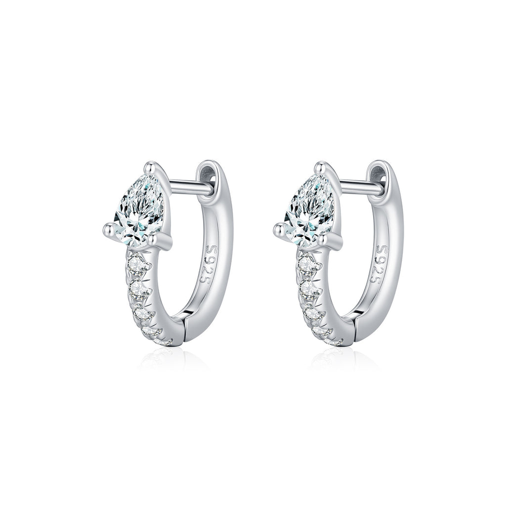 925 Sterling Silver Pear Cut Moissanite Huggie Hoop Earrings 110100109