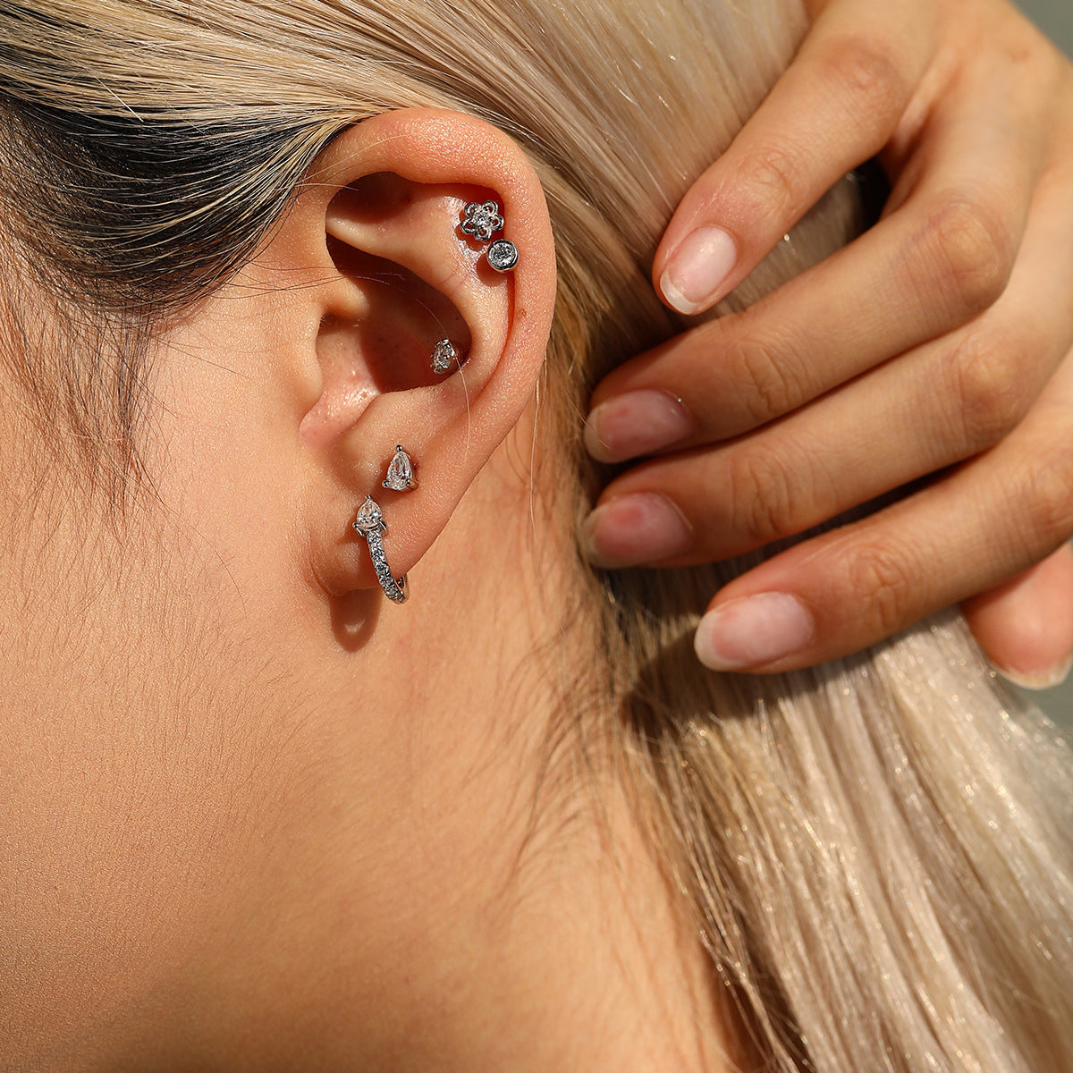 925 Sterling Silver Pear Cut Moissanite Huggie Hoop Earrings 110100109