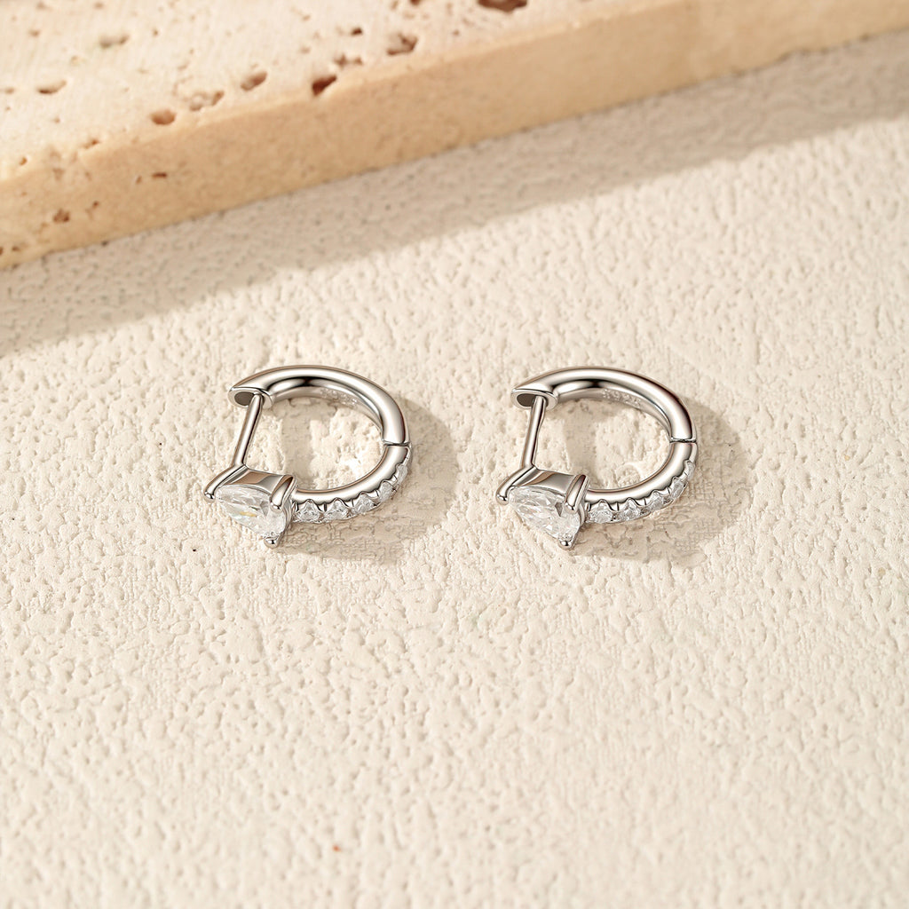 925 Sterling Silver Pear Cut Moissanite Huggie Hoop Earrings 110100109