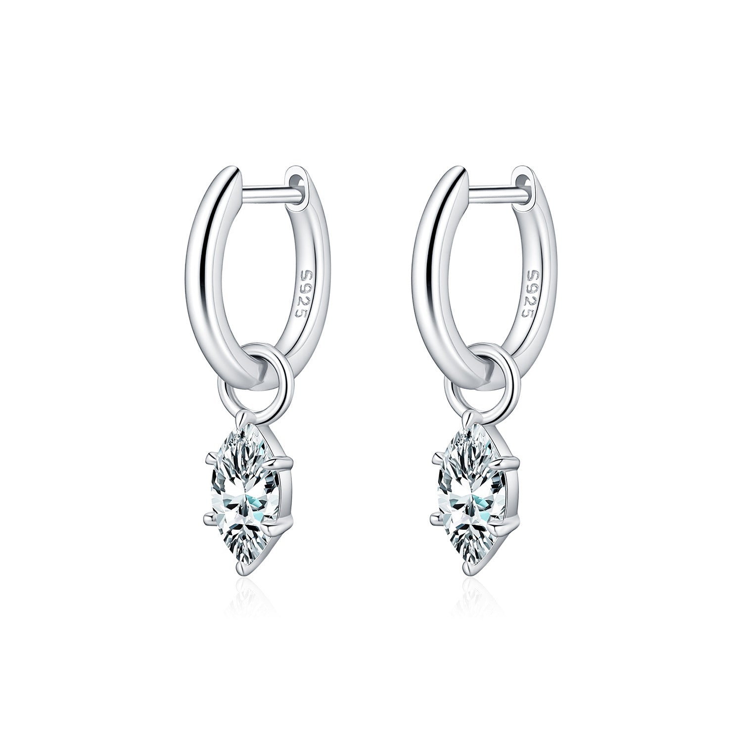 925 Sterling Silver Marquise Moissanite Dangle Hoop Earrings 110100110