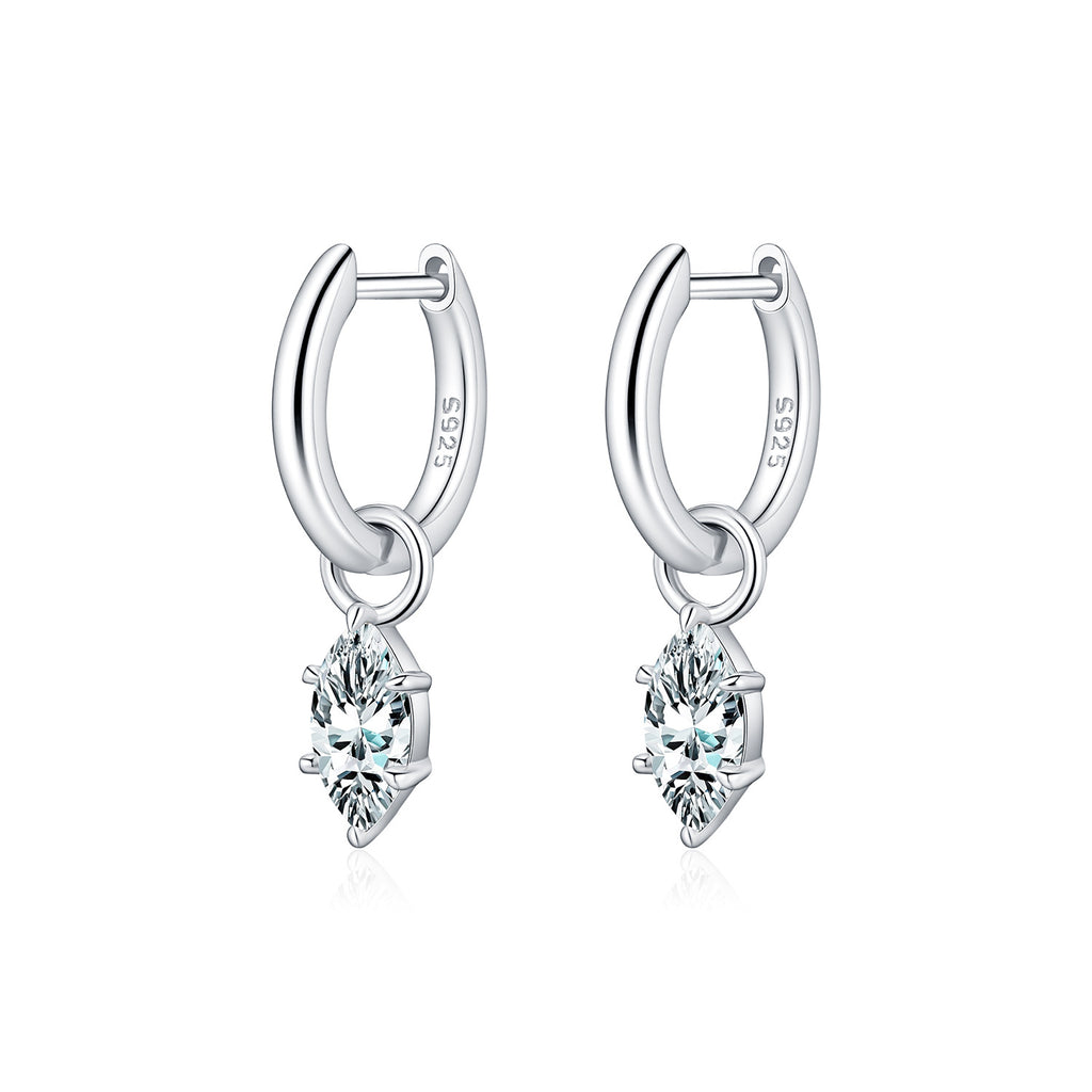 925 Sterling Silver Marquise Moissanite Dangle Hoop Earrings 110100110