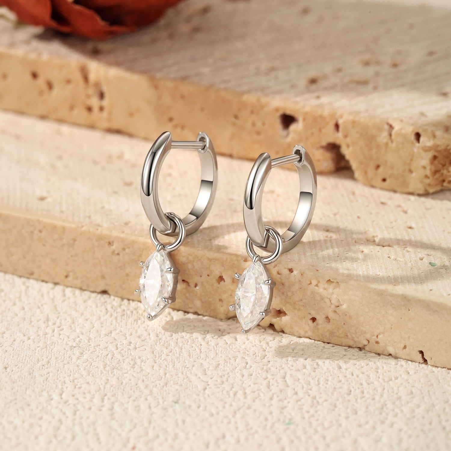 925 Sterling Silver Marquise Moissanite Dangle Hoop Earrings 110100110