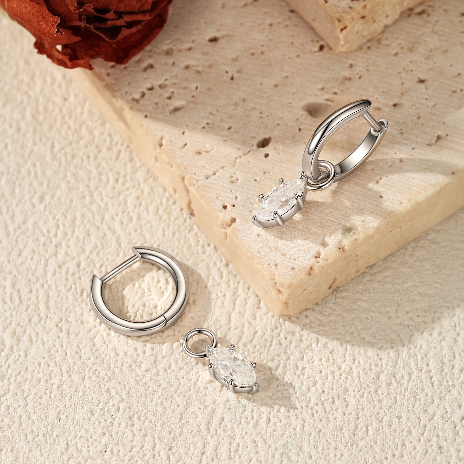 925 Sterling Silver Marquise Moissanite Dangle Hoop Earrings 110100110