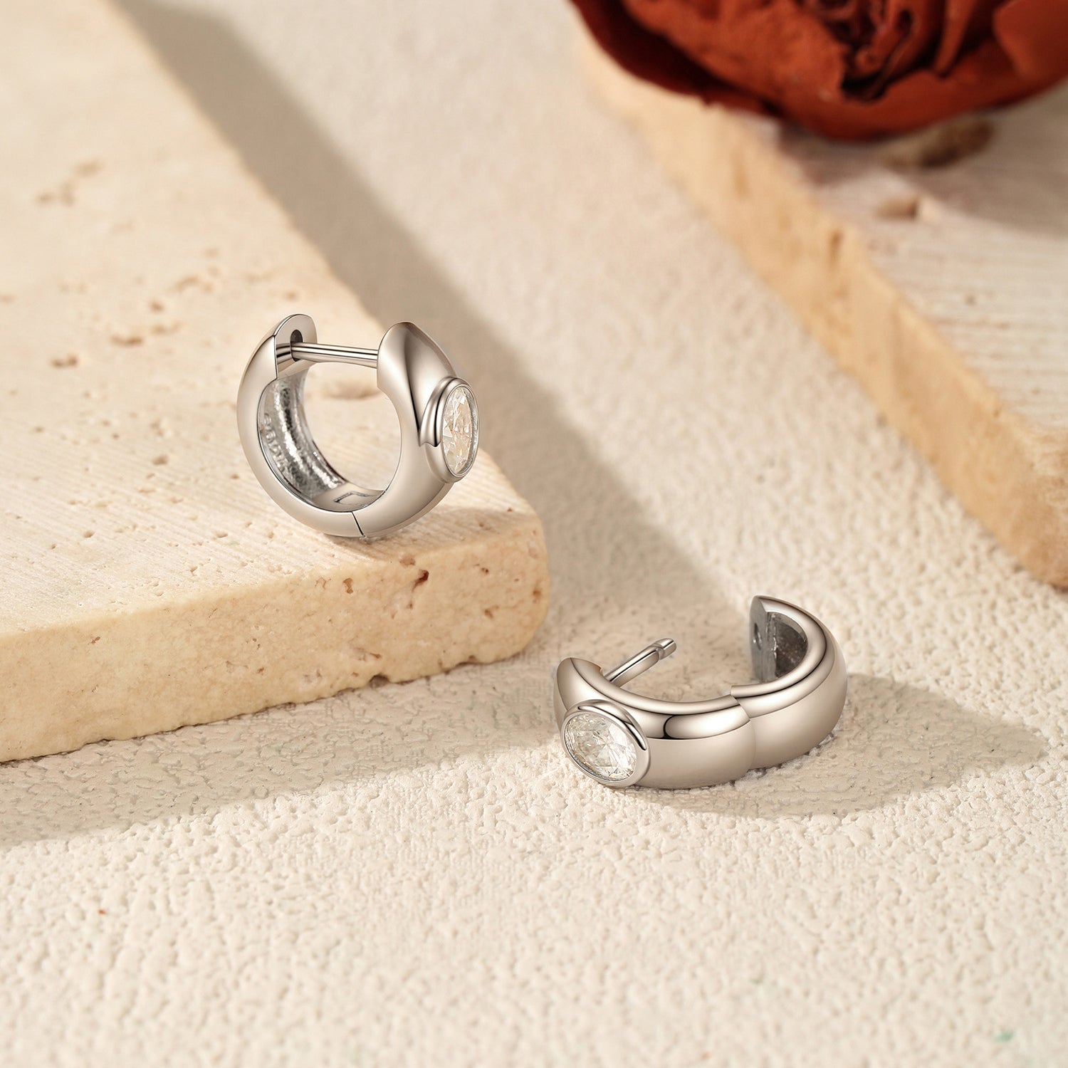 925 Sterling Silver Moissanite Bubble Huggie Hoop Earrings 110100111