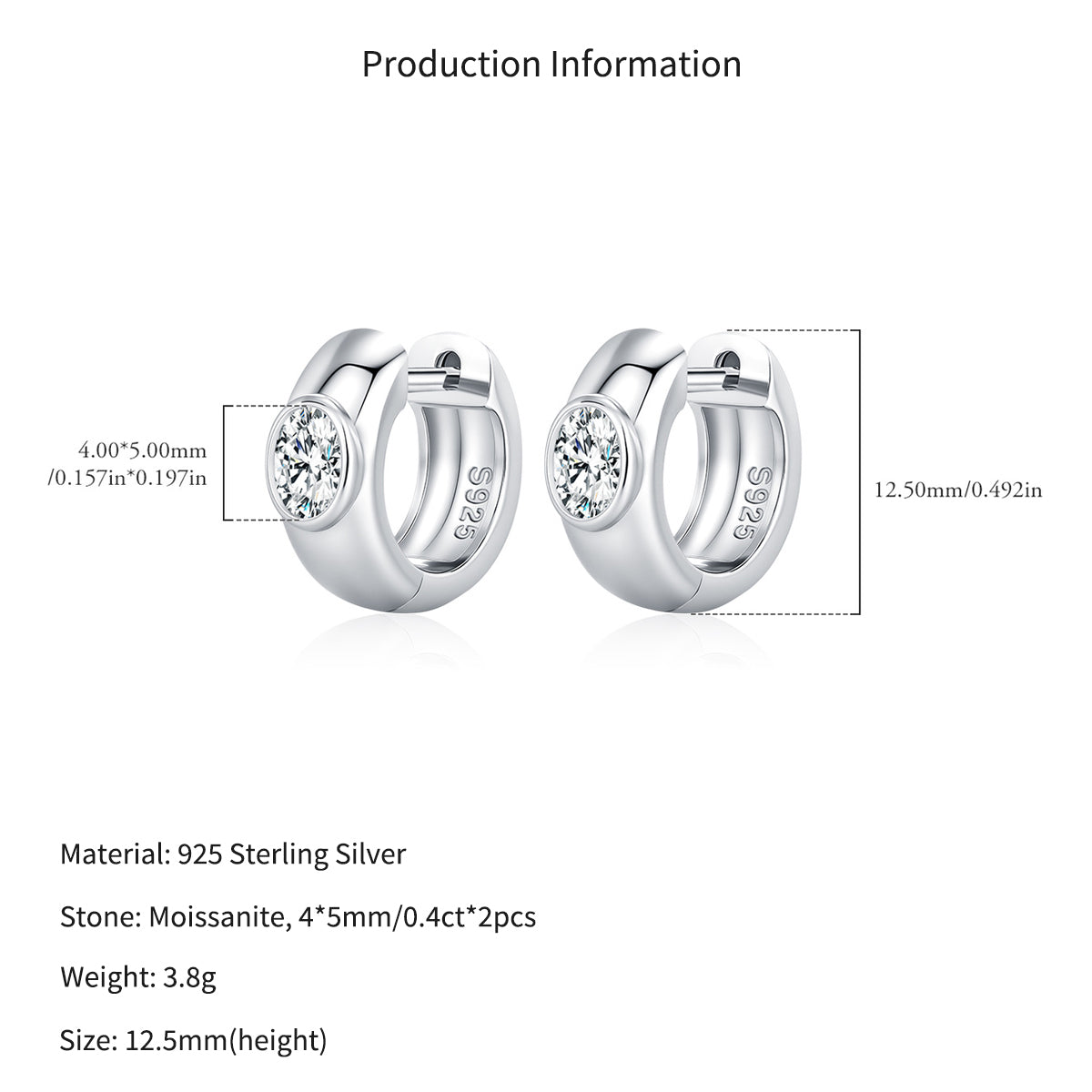 925 Sterling Silver Moissanite Bubble Huggie Hoop Earrings 110100111