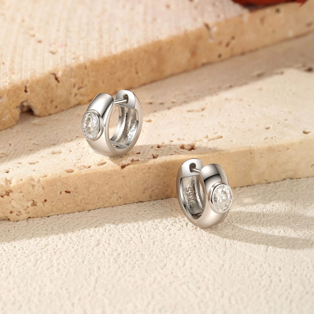 925 Sterling Silver Moissanite Bubble Huggie Hoop Earrings 110100111