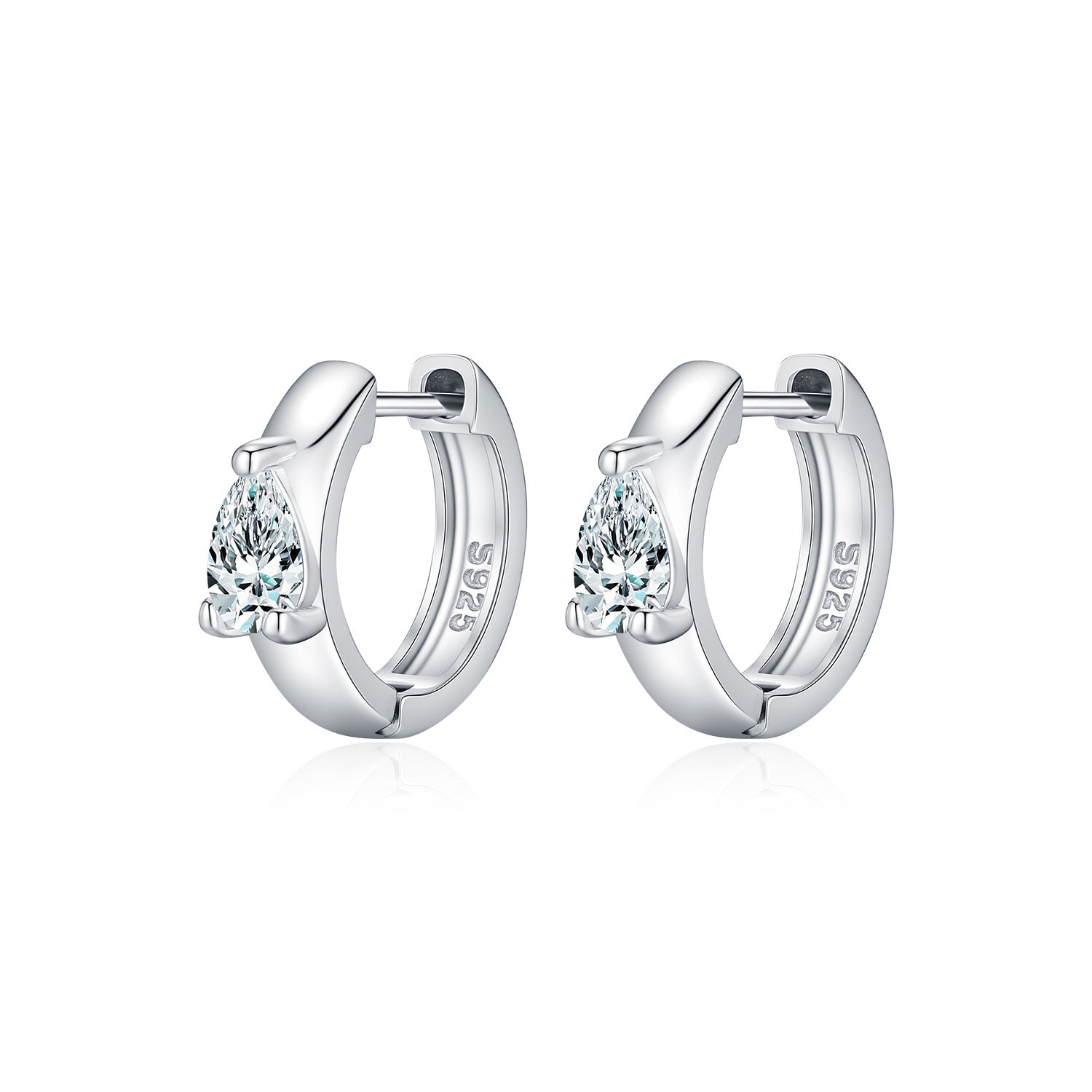 925 Sterling Silver Pear Cut Moissanite Huggie Hoop Earrings 110100112