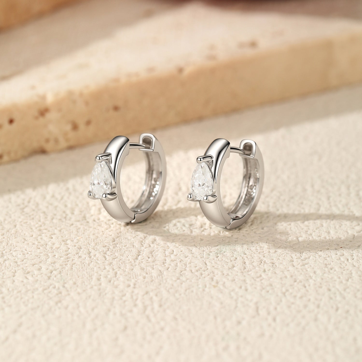 925 Sterling Silver Pear Cut Moissanite Huggie Hoop Earrings 110100112