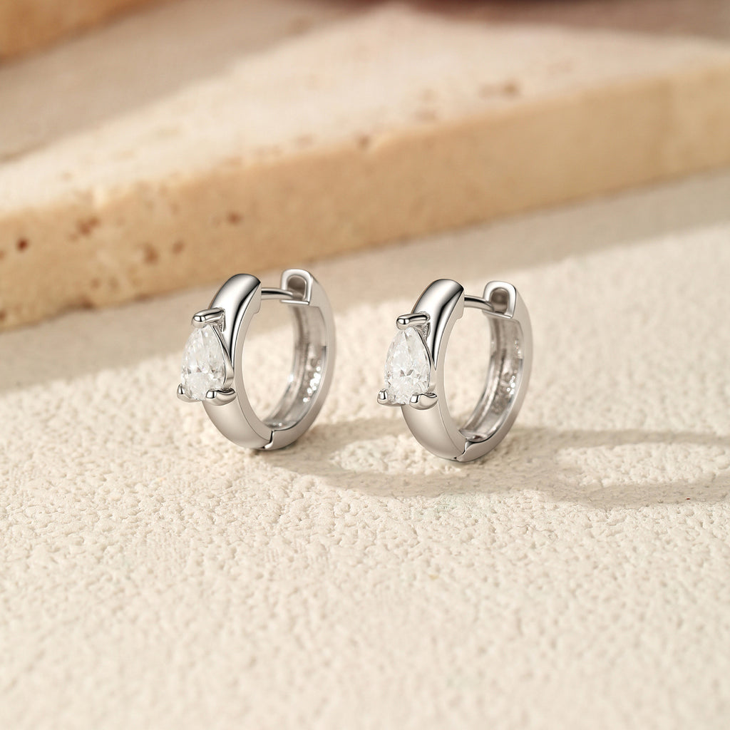 925 Sterling Silver Pear Cut Moissanite Huggie Hoop Earrings 110100112