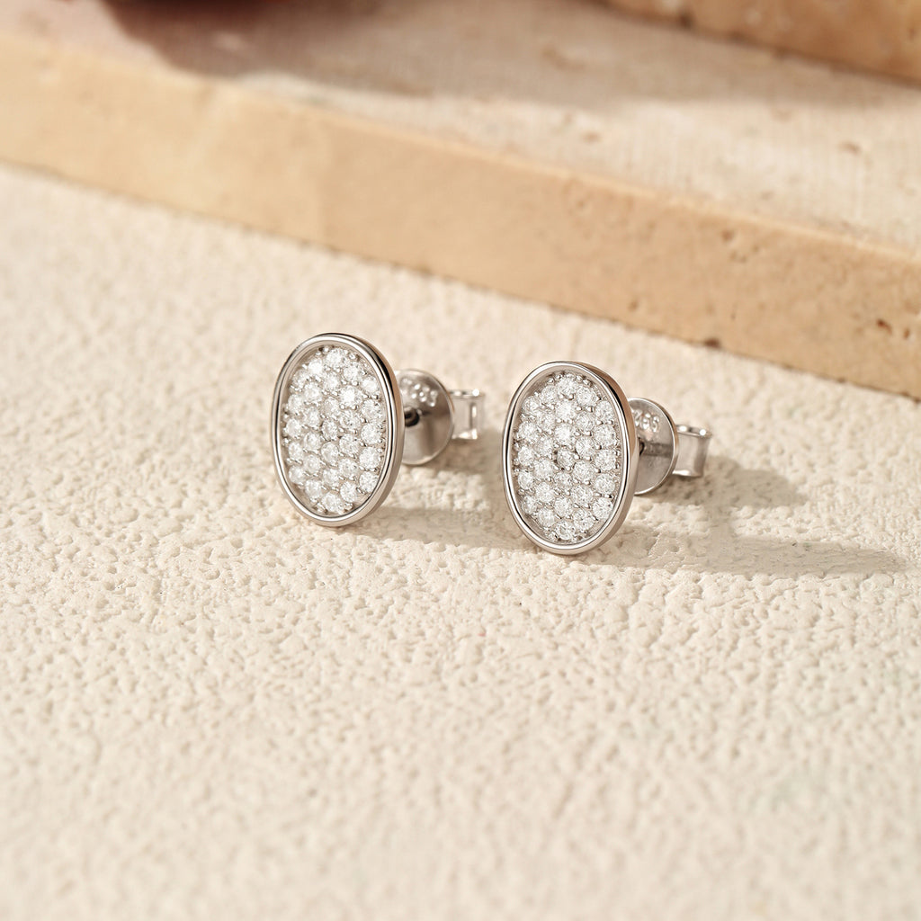925 Sterling Silver Moissanite Oval Button Stud Earrings 110100113