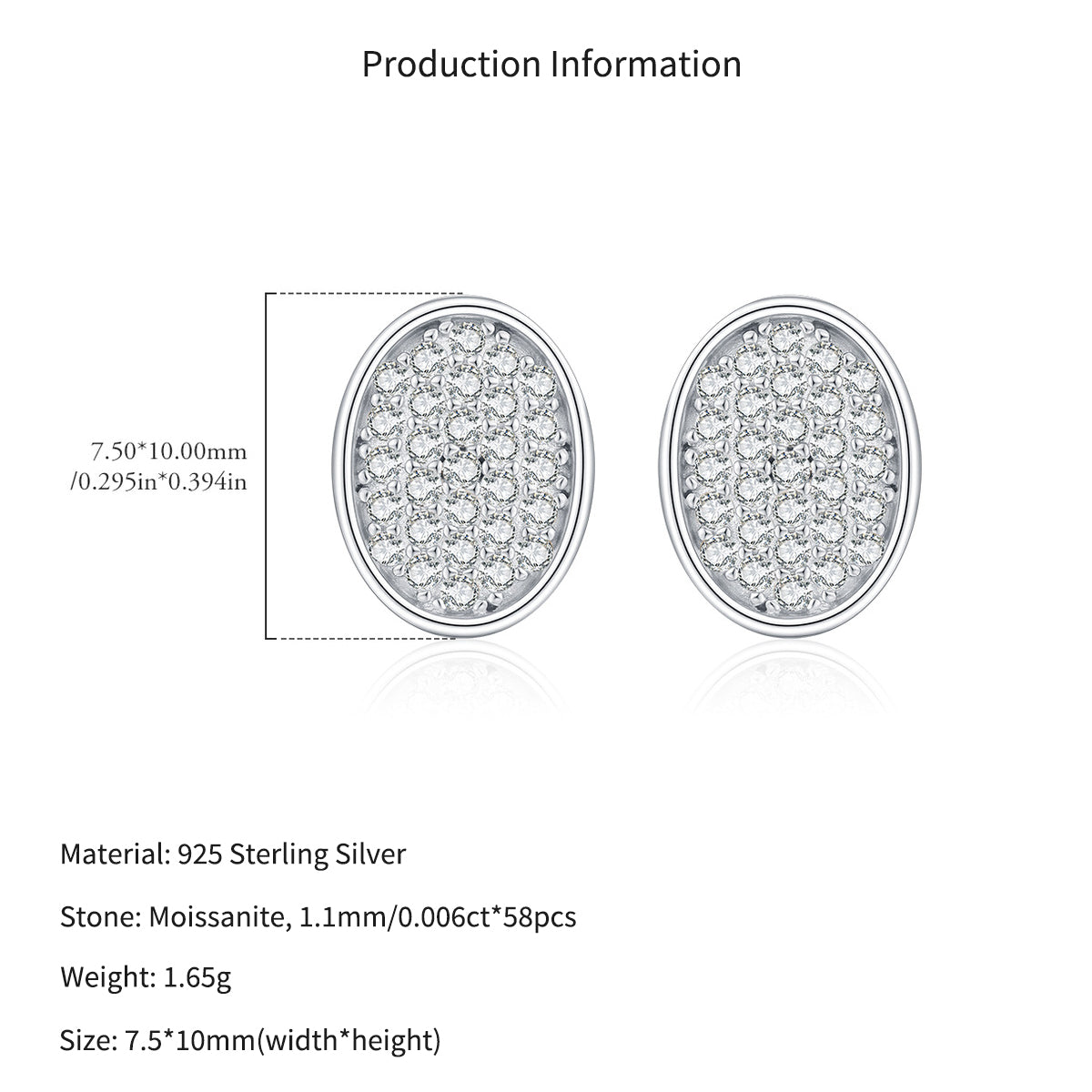 925 Sterling Silver Moissanite Oval Button Stud Earrings 110100113