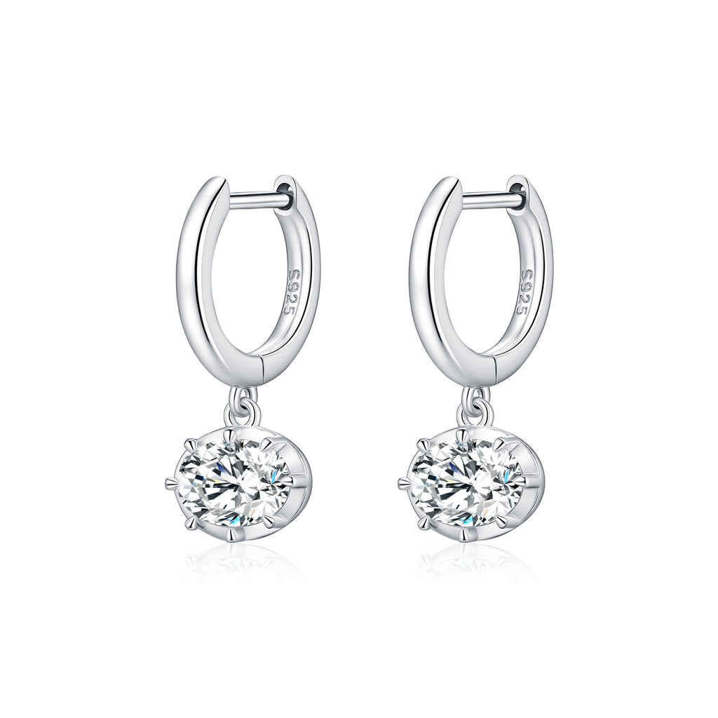 925 Sterling Silver 1ct Moissanite Dangle Hoop Earrings 110100114