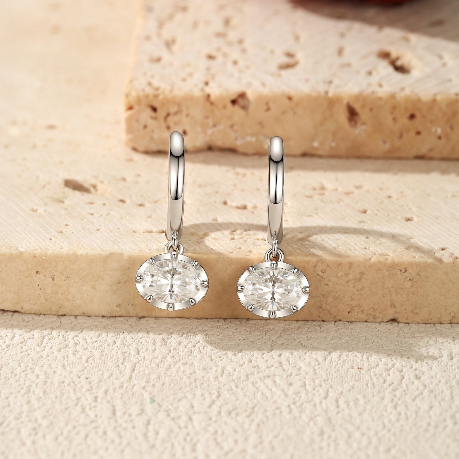 925 Sterling Silver 1ct Moissanite Dangle Hoop Earrings 110100114