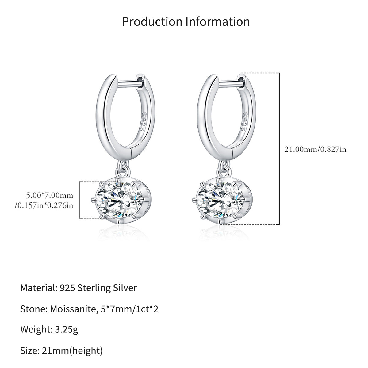 925 Sterling Silver 1ct Moissanite Dangle Hoop Earrings 110100114