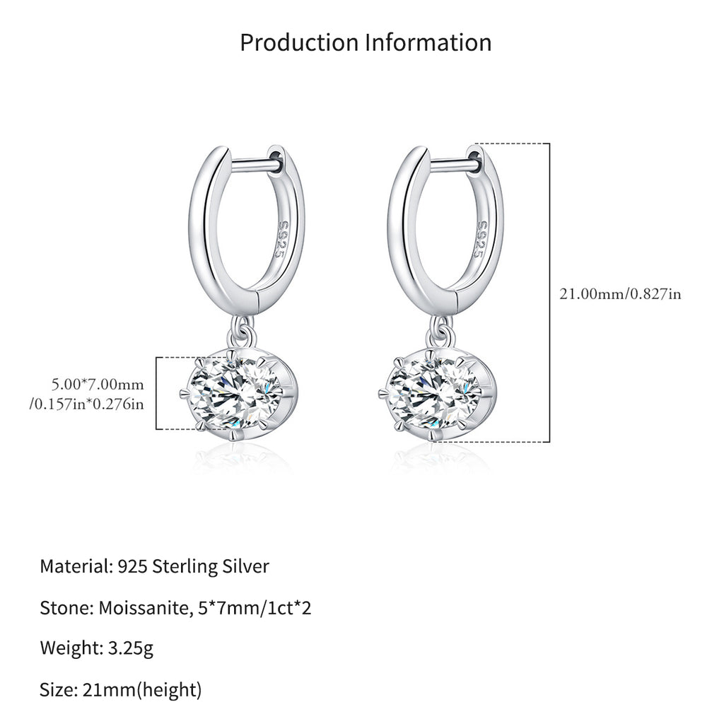 925 Sterling Silver 1ct Moissanite Dangle Hoop Earrings 110100114