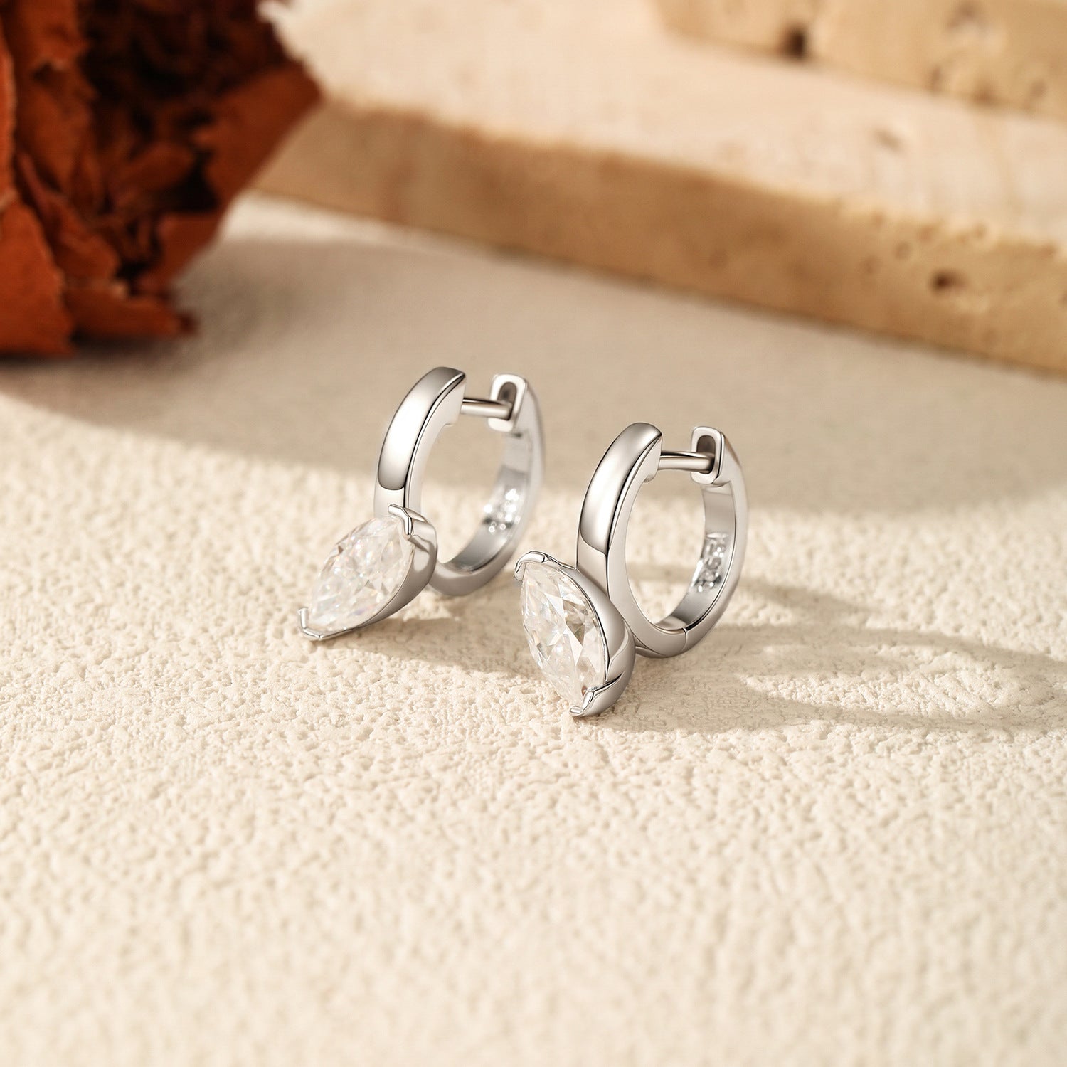 925 Sterling Silver 0.5ct Marquise Moissanite Hoop Earrings 110100115