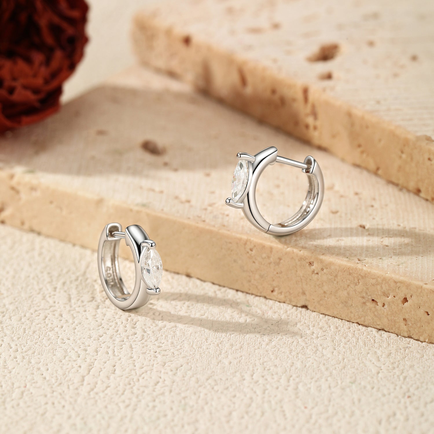 925 Sterling Silver 0.3ct Marquise Moissanite Huggie Hoop Earrings 110100116