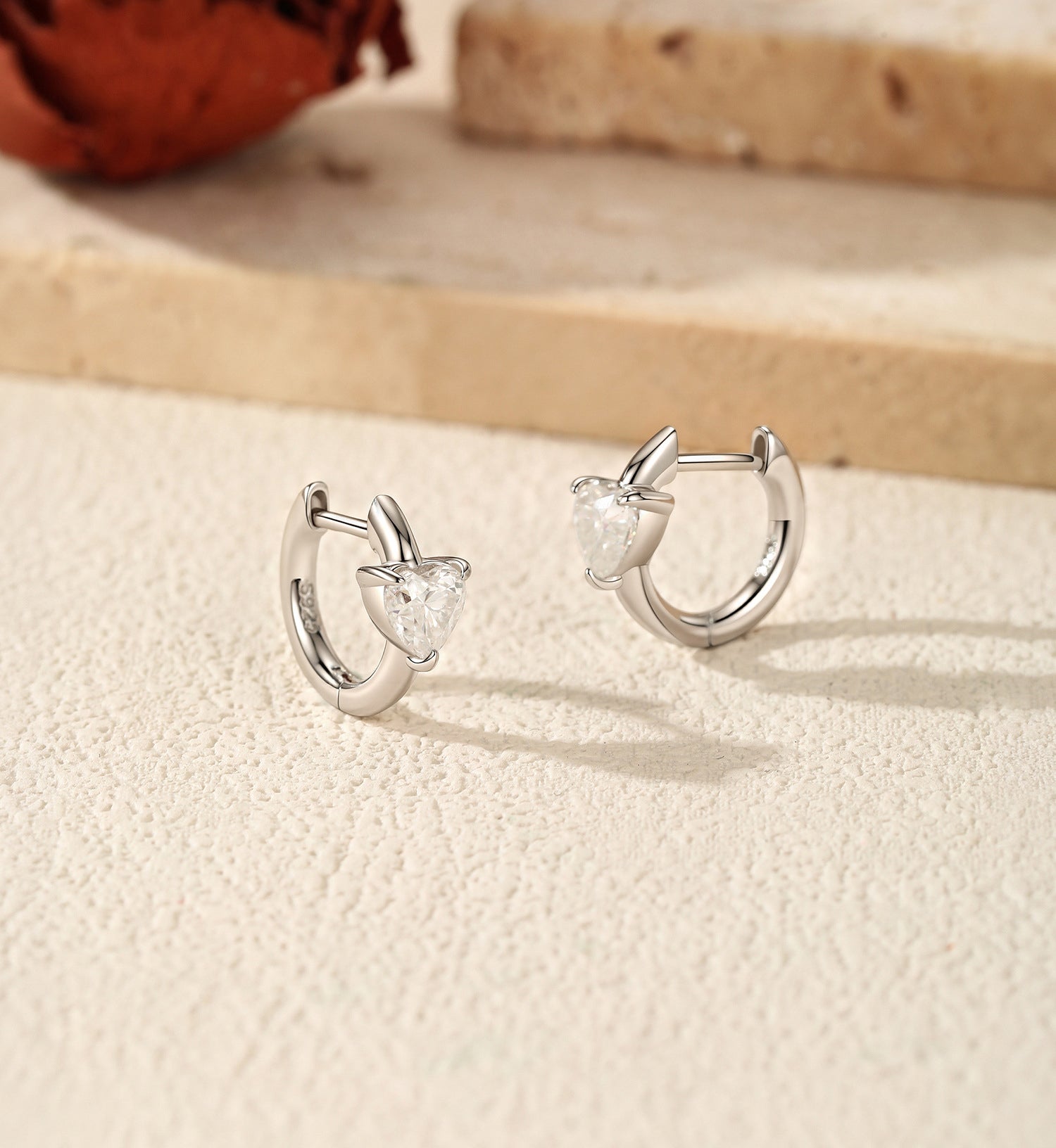 925 Sterling Silver 0.5ct Heart Moissanite Huggie Hoop Earrings 110100117