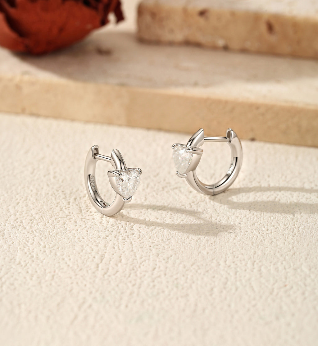 925 Sterling Silver 0.5ct Heart Moissanite Huggie Hoop Earrings 110100117
