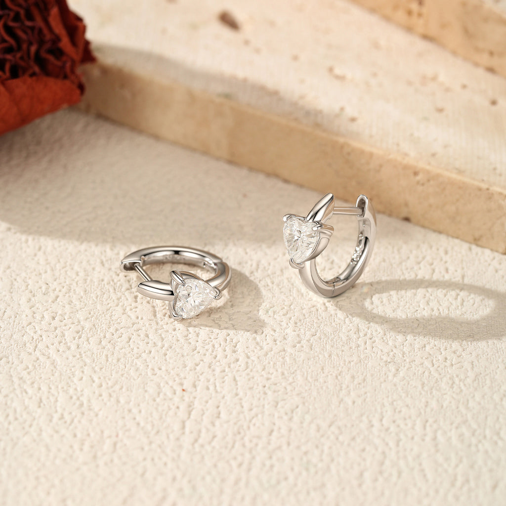 925 Sterling Silver 0.5ct Heart Moissanite Huggie Hoop Earrings 110100117