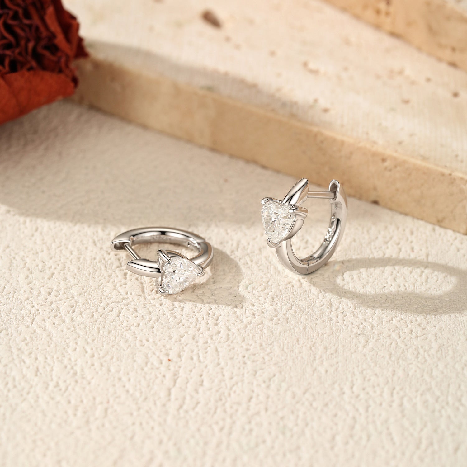 925 Sterling Silver 0.5ct Heart Moissanite Huggie Hoop Earrings 110100117