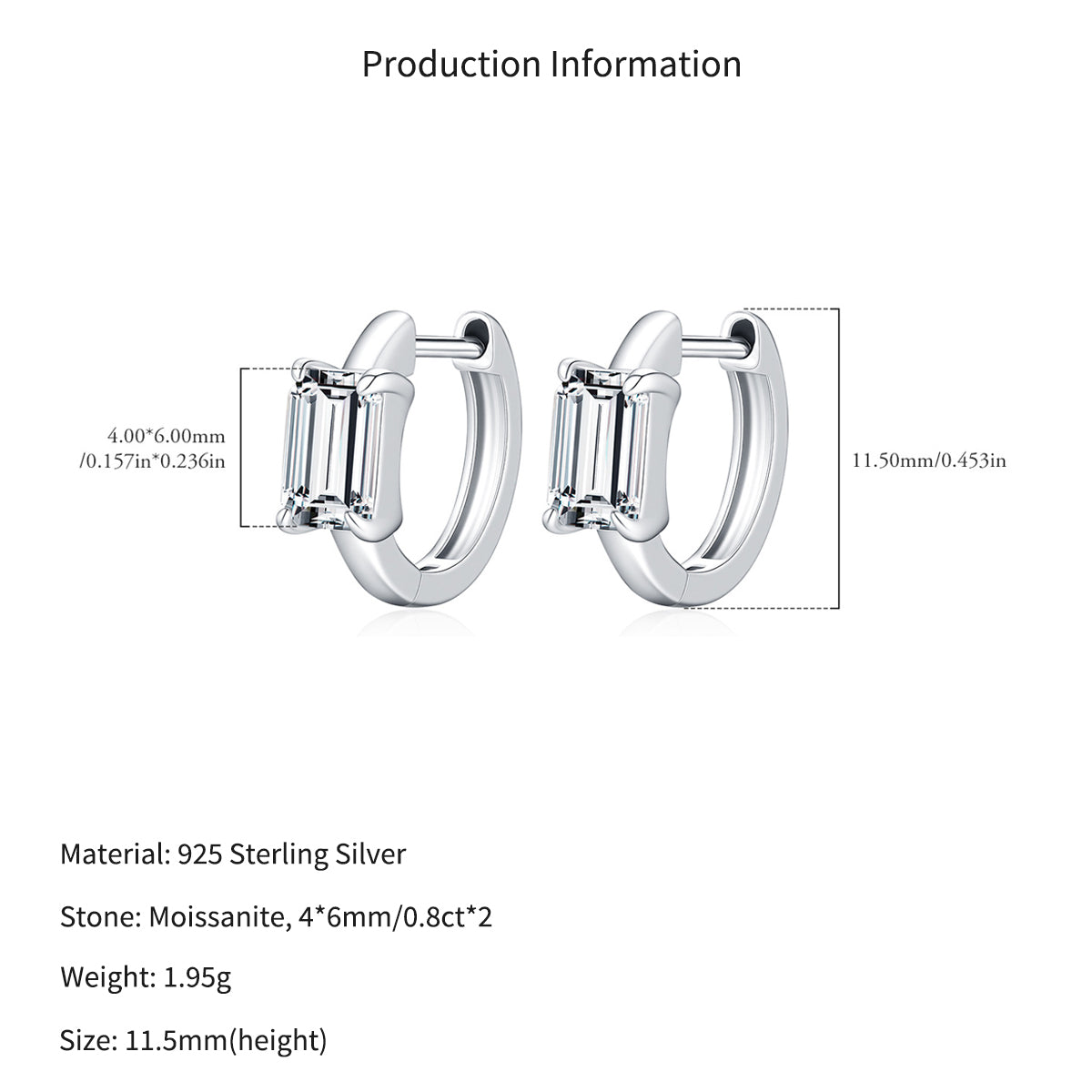 925 Sterling Silver 0.8ct Moissanite Huggie Hoop Earrings 110100118