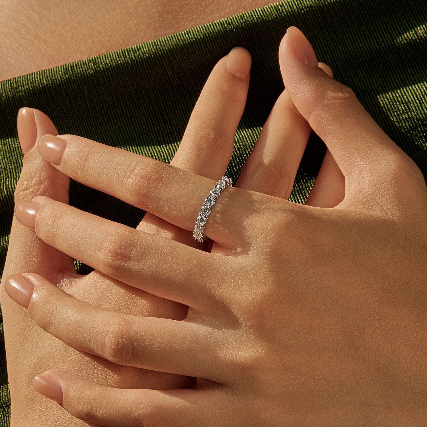 925 Sterling Silver Round Cut Moissanite Eternity Stacking Ring 110200047