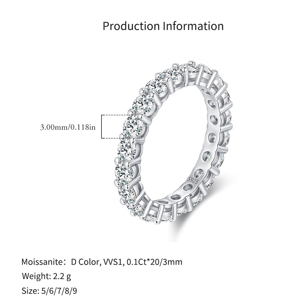 925 Sterling Silver Round Cut Moissanite Eternity Stacking Ring 110200047