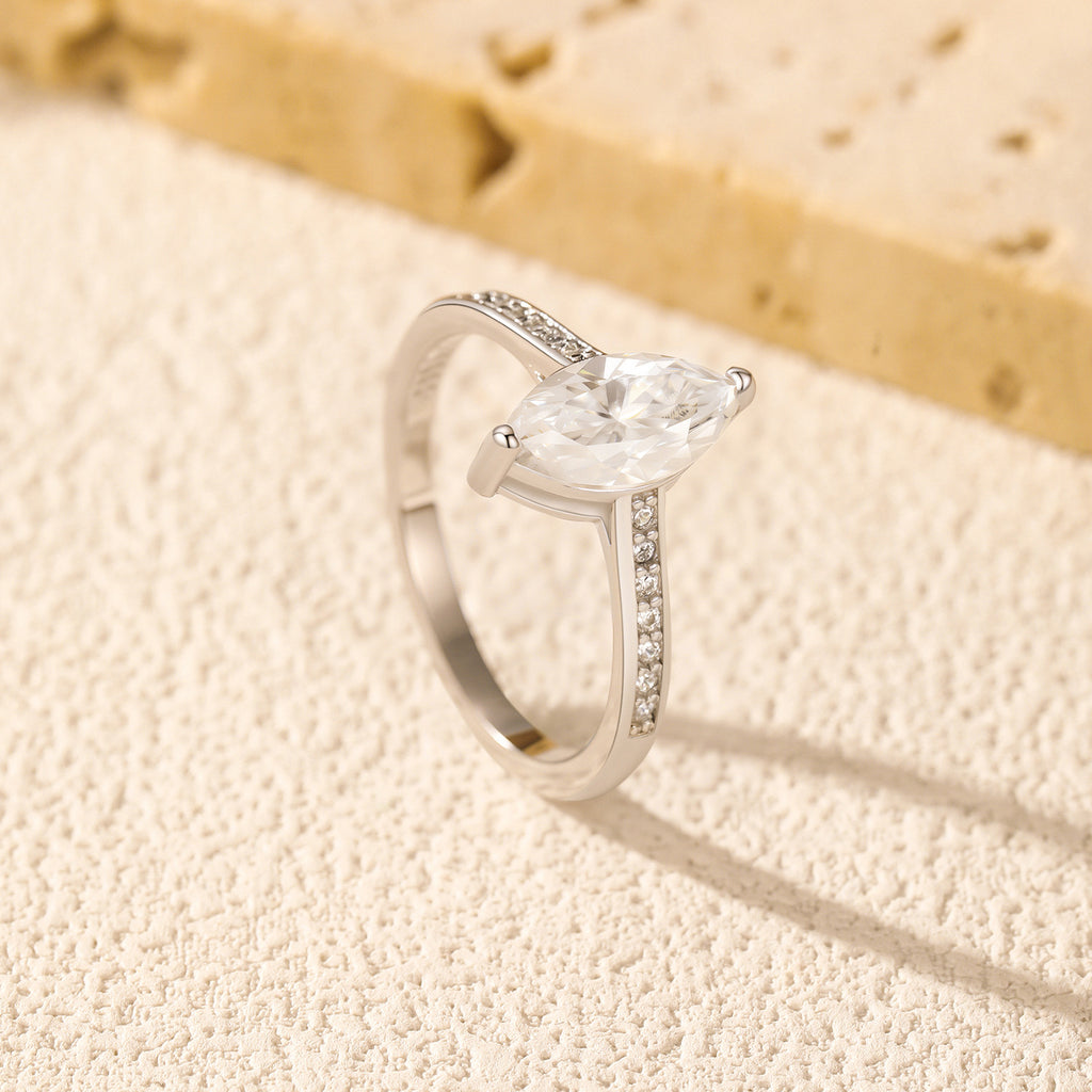 925 Sterling Silver 1ct Marquise Cut Moissanite Ring 110200049