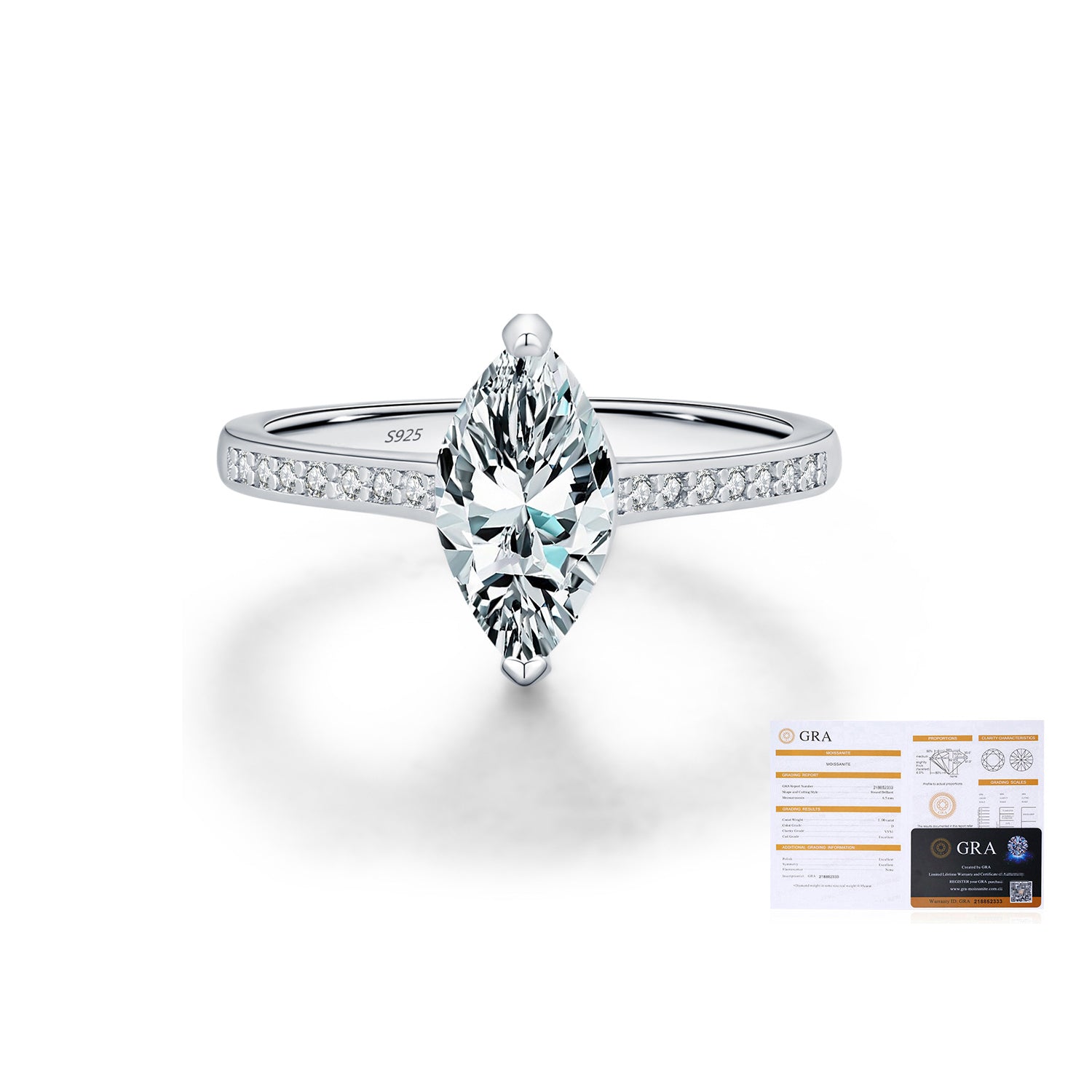 925 Sterling Silver 1ct Marquise Cut Moissanite Ring 110200049