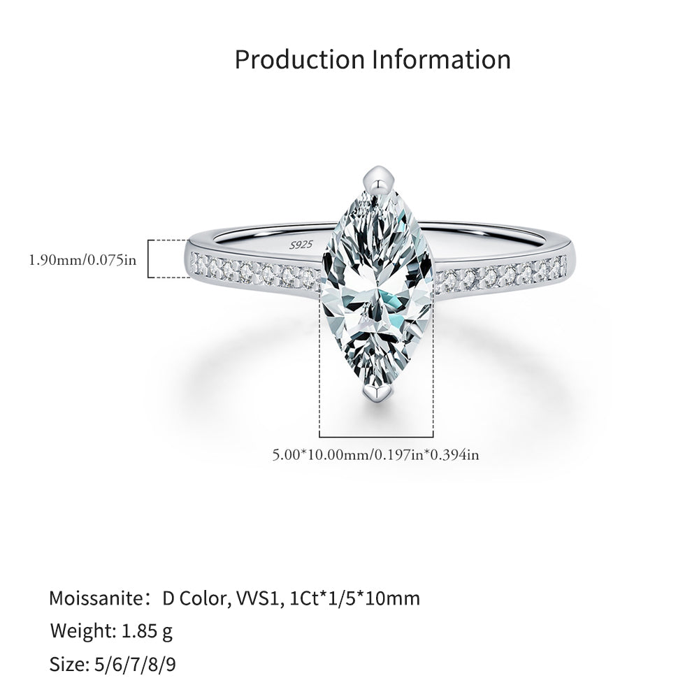 925 Sterling Silver 1ct Marquise Cut Moissanite Ring 110200049
