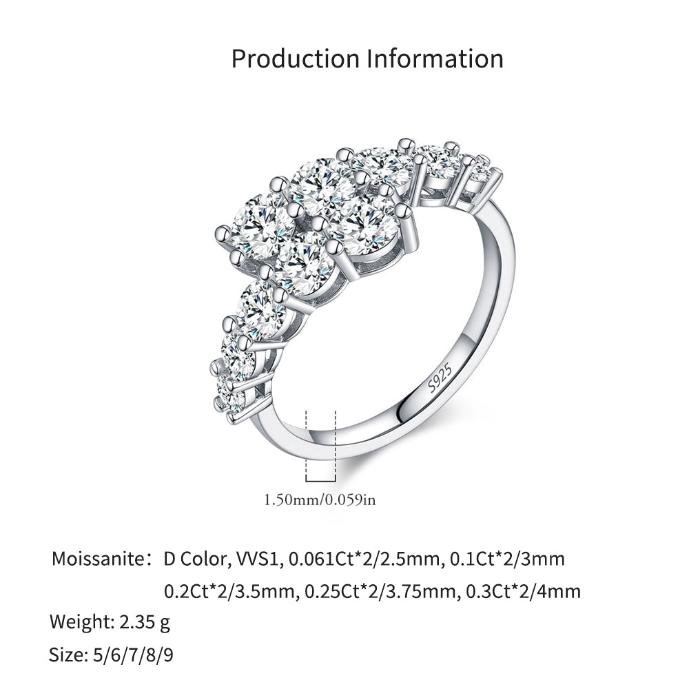 925 Sterling Silver Multi-Stone Moissanite Cluster Stacking Ring 110200050