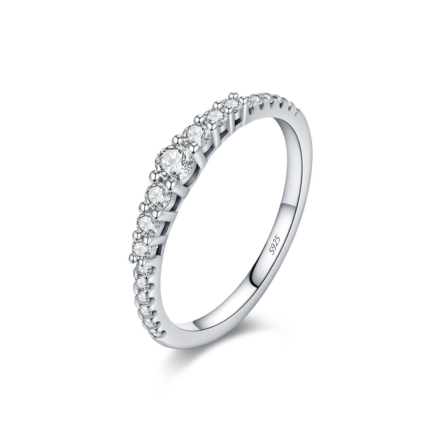 925 Sterling Silver Graduated Moissanite Half-Eternity Band Ring 110200051