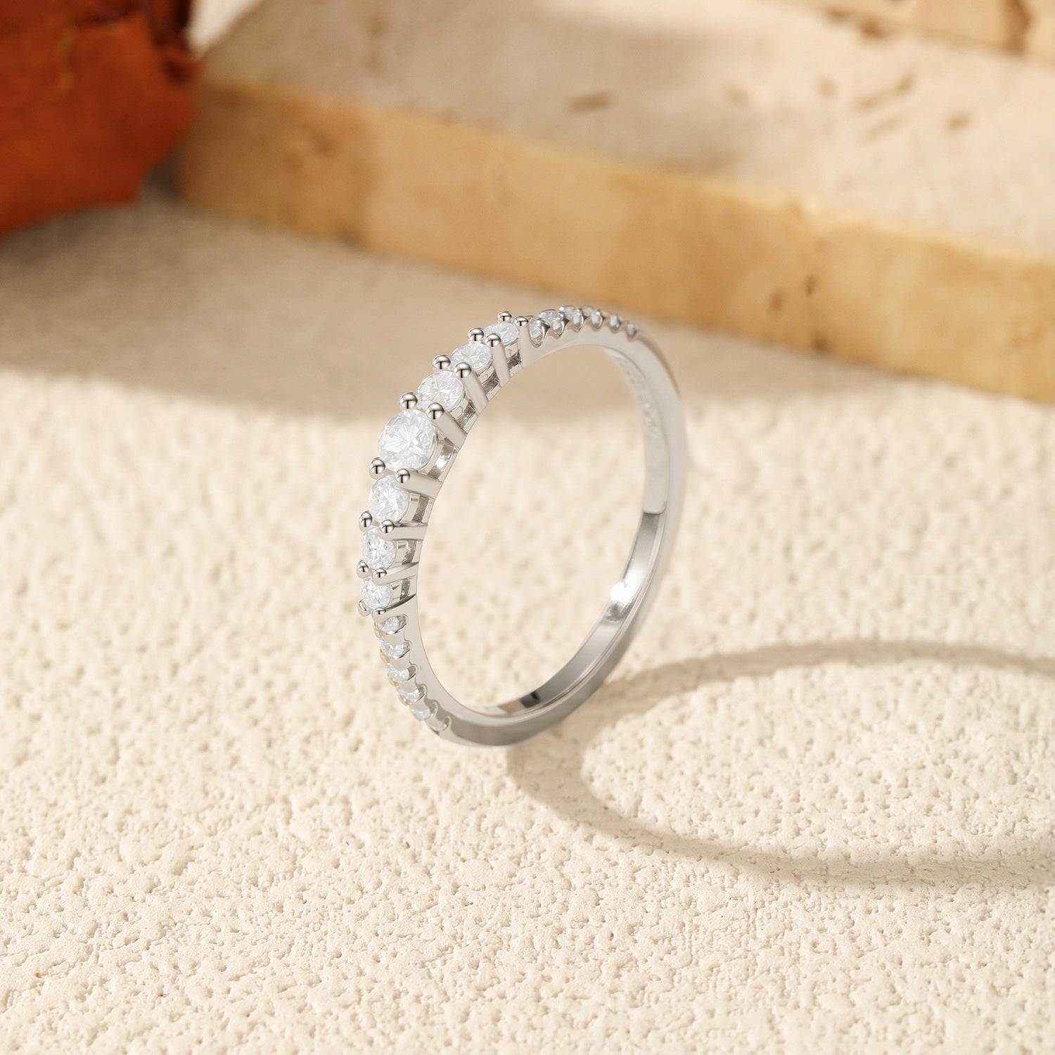 925 Sterling Silver Graduated Moissanite Half-Eternity Band Ring 110200051