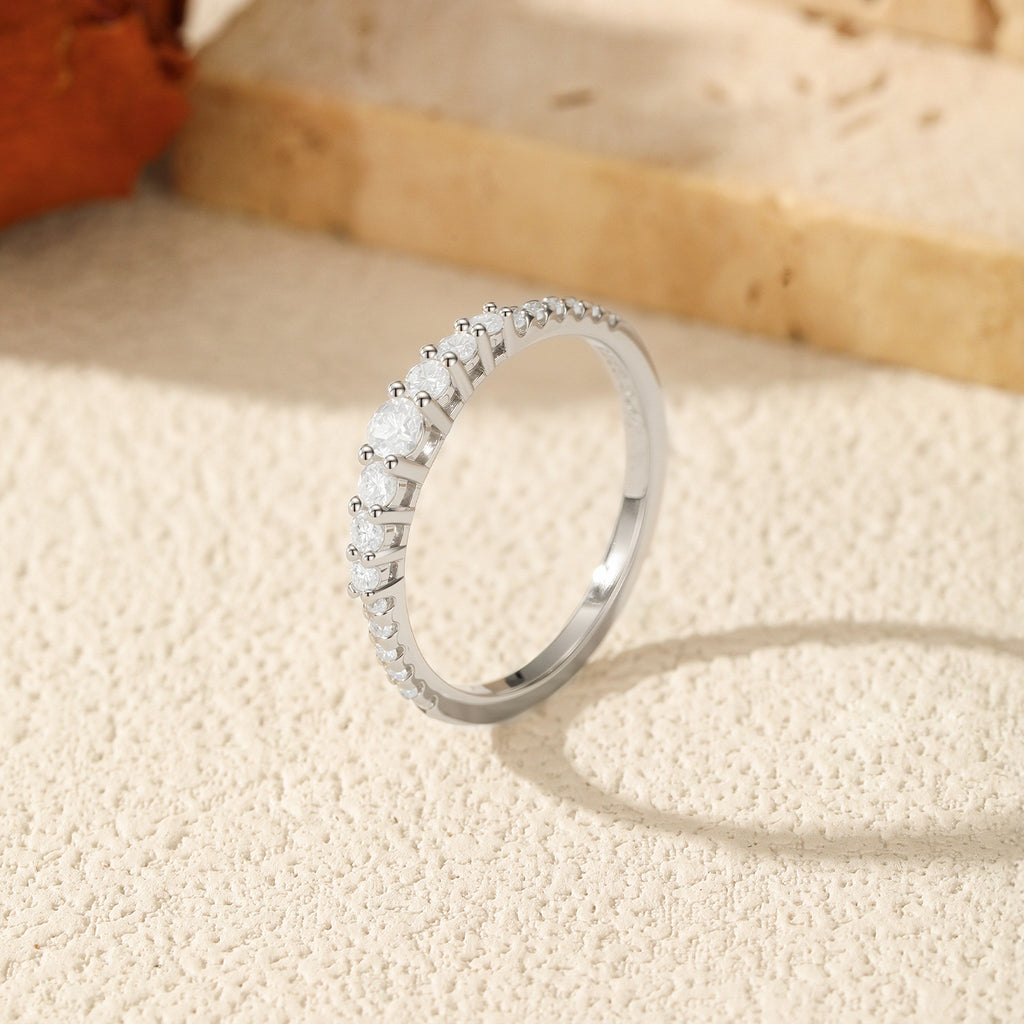 925 Sterling Silver Graduated Moissanite Half-Eternity Band Ring 110200051