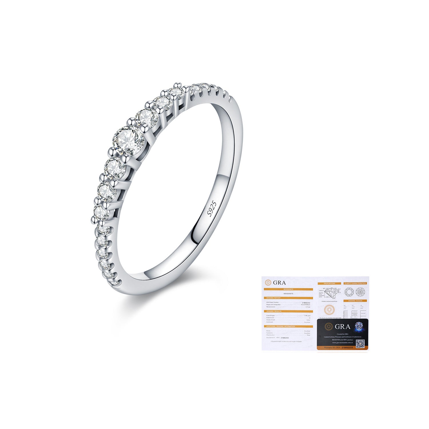 925 Sterling Silver Graduated Moissanite Half-Eternity Band Ring 110200051