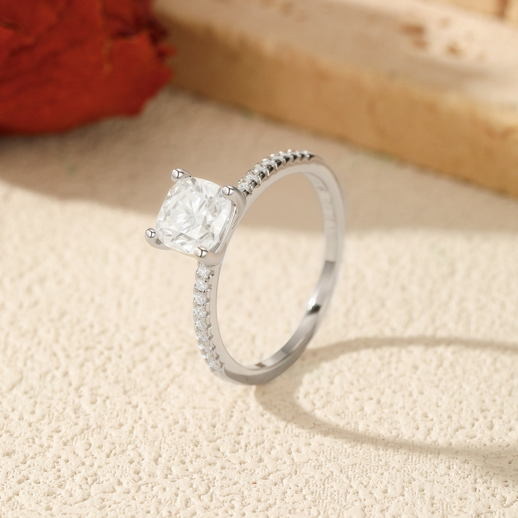 925 Sterling Silver 1ct Moissanite Pavé Engagement Ring 110200053