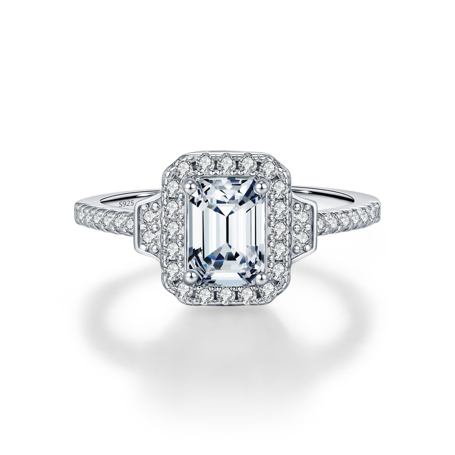 925 Sterling Silver 1ct Emerald Cut Moissanite Art Deco Halo Ring 110200054