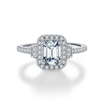 925 Sterling Silver 1ct Emerald Cut Moissanite Art Deco Halo Ring 110200054