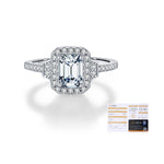 925 Sterling Silver 1ct Emerald Cut Moissanite Art Deco Halo Ring 110200054