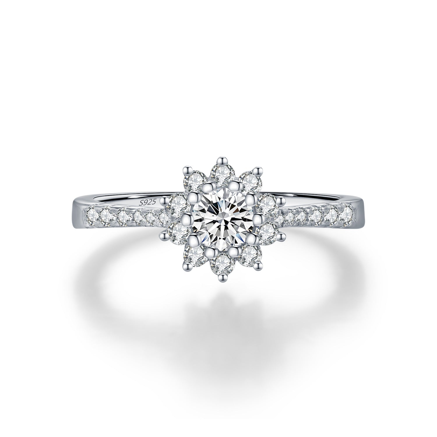 925 Sterling Silver 0.3ct Moissanite Floral Halo Ring 110200056
