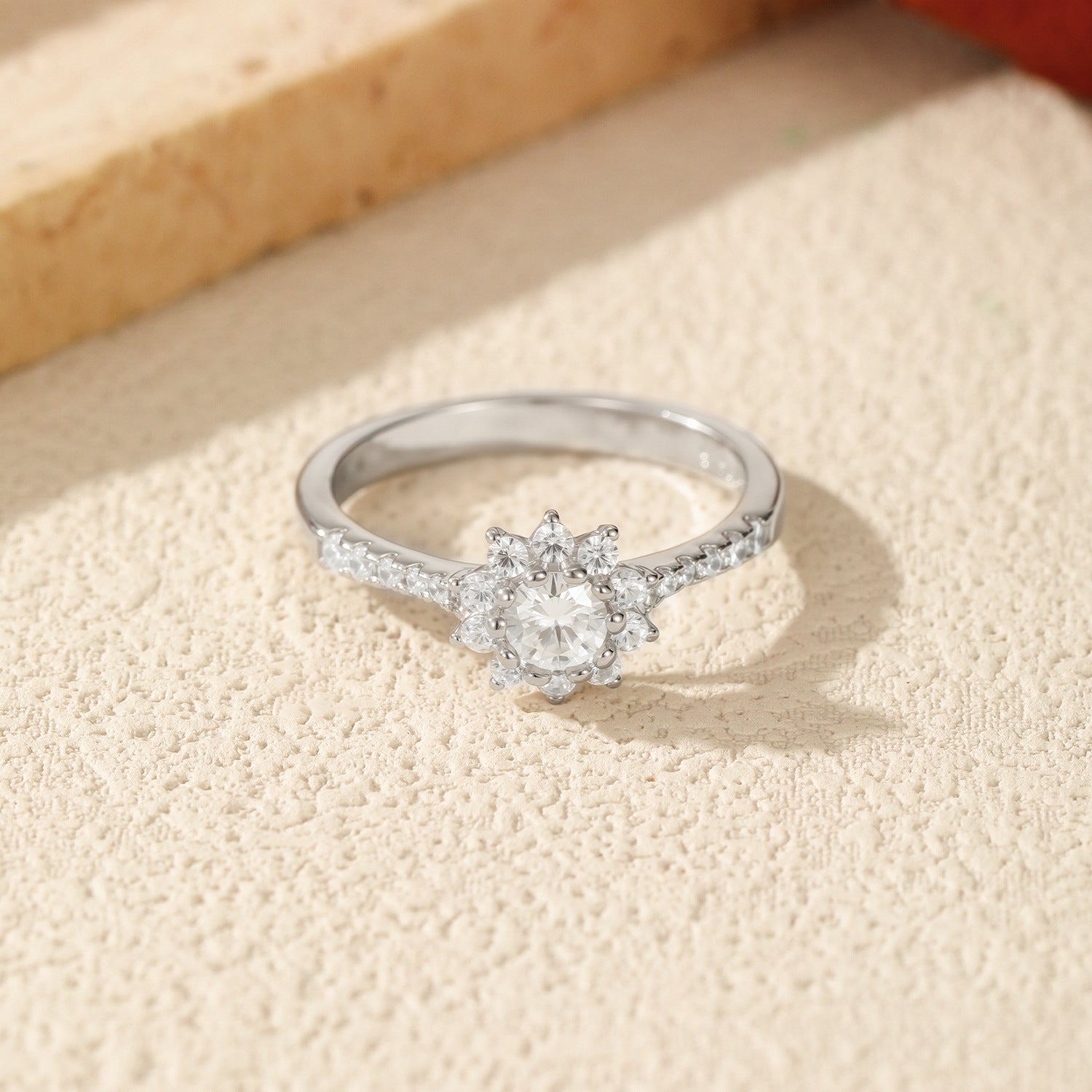 925 Sterling Silver 0.3ct Moissanite Floral Halo Ring 110200056