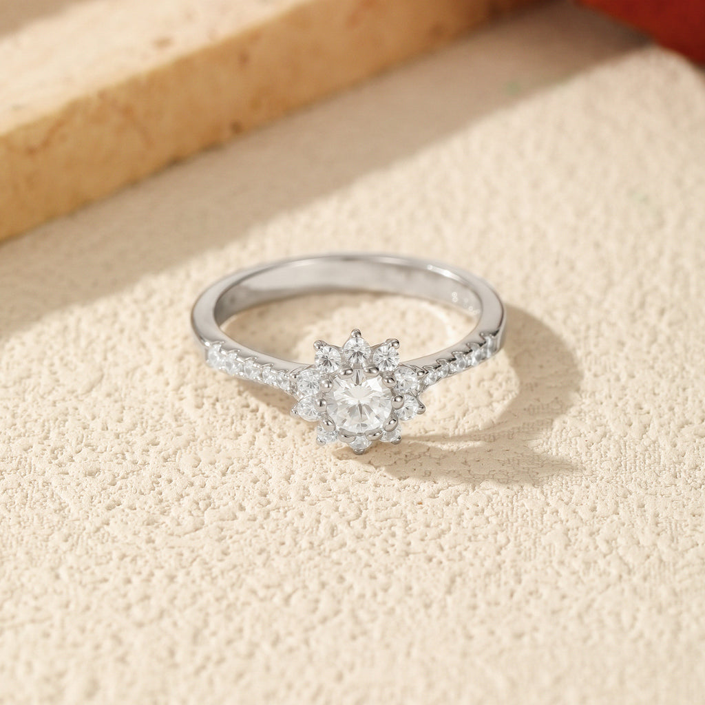925 Sterling Silver 0.3ct Moissanite Floral Halo Ring 110200056