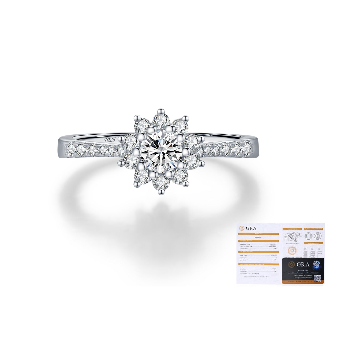 925 Sterling Silver 0.3ct Moissanite Floral Halo Ring 110200056