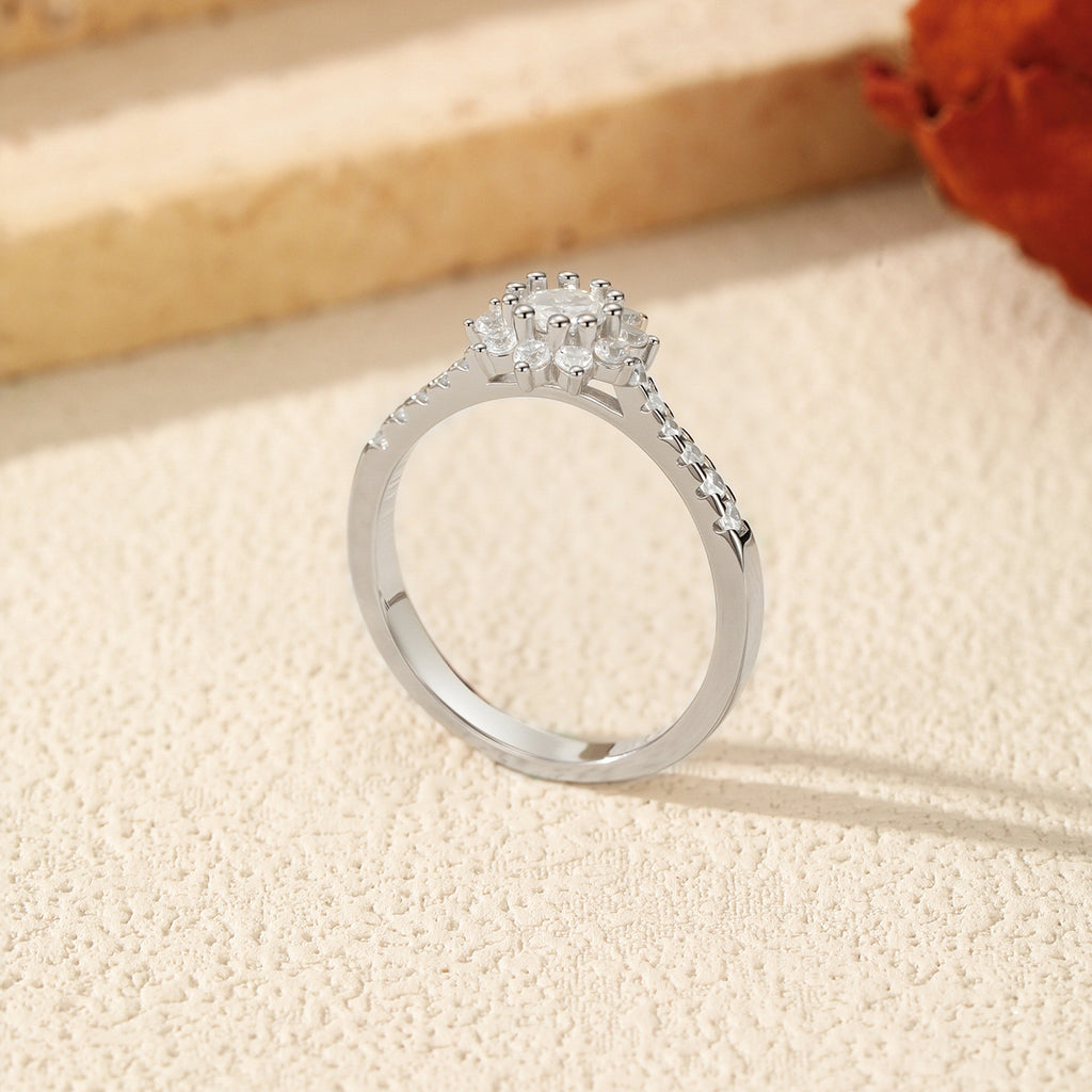 925 Sterling Silver 0.3ct Moissanite Floral Halo Ring 110200056