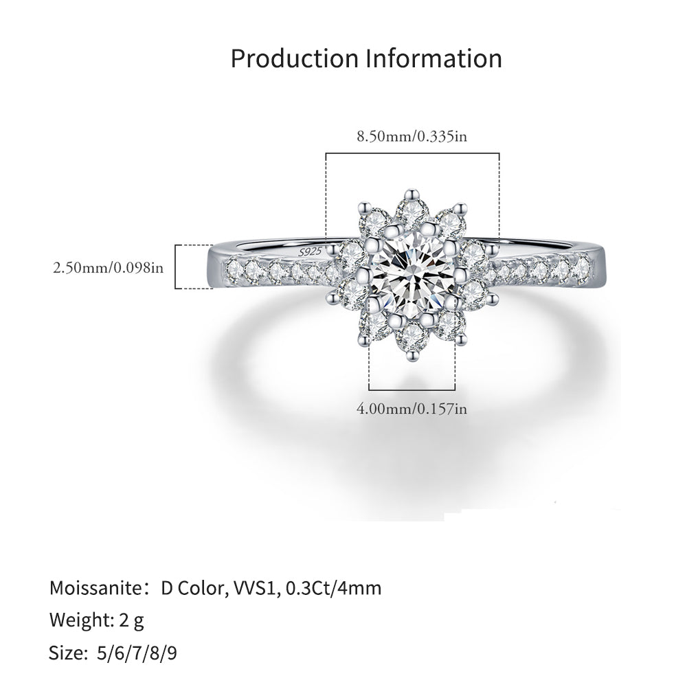 925 Sterling Silver 0.3ct Moissanite Floral Halo Ring 110200056